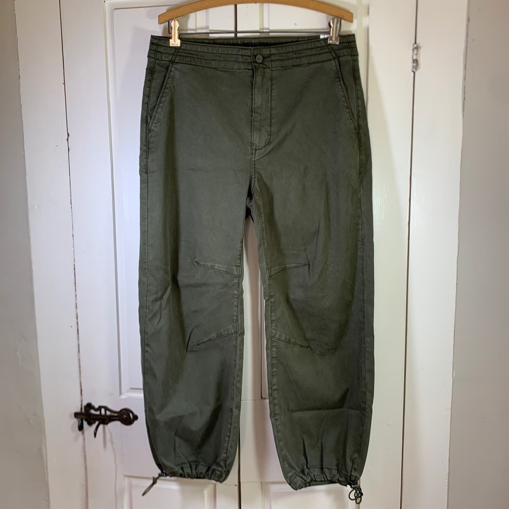 Paige Mayslie Utility Jogger Pants Olive Green Lyocell Drawstring Hem Womens 30
